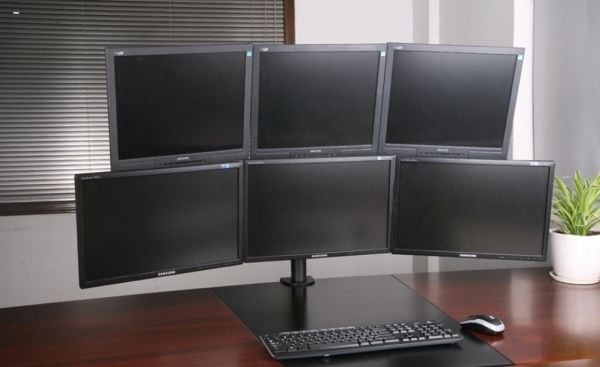 ART L-06 - Monteringssett (stang, monteringsadapter for dobbelt skrivebordsklemme, 6 VESA adapters, 6 leddarmer) - for 6 LCD-skjermer - aluminium, ...