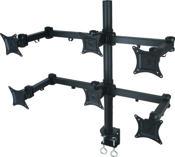 ART L-06 - Monteringssett (stang, monteringsadapter for dobbelt skrivebordsklemme, 6 VESA adapters, 6 leddarmer) - for 6 LCD-skjermer - aluminium, ...