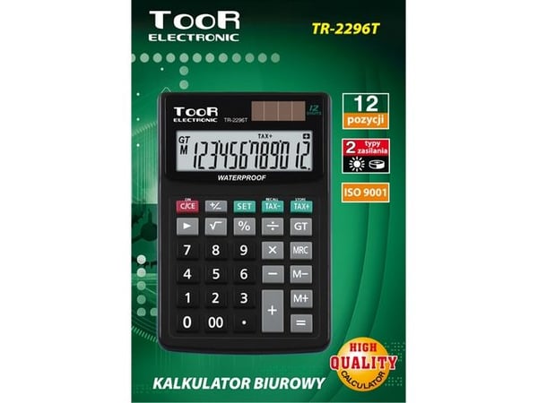 Toor Electronic TR-2296 kontorkalkulator, 12-sifret vanntett (KA6767)