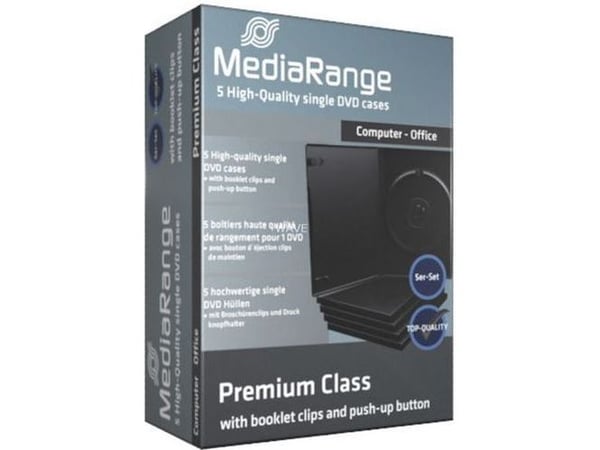 MediaRange Retail-Pack DVD-Case Single - DVD-videoboks - kapasitet: 1 CD/DVD - svart (en pakke 5)