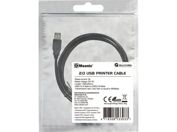 Msonic USB-A - USB-A USB-kabel 1,8 m Svart (MLU1218NK)