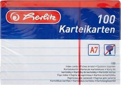 herlitz-kortit, DIN A7, vuorattu, valkoinen paperi, 170 g/m², puuvapaa, riviväri: sininen, kaksinkertainen (1150705)