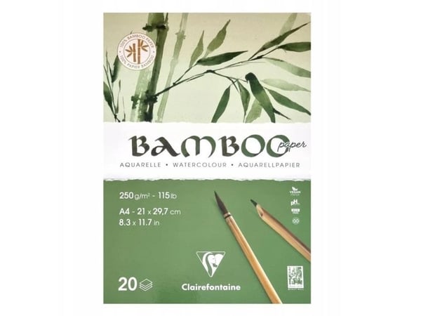 Clairefontaine Akvarel Papir "100% Bamboo Paper" 20 ark A4, 250gram, Toplimet, kraftig papbagside