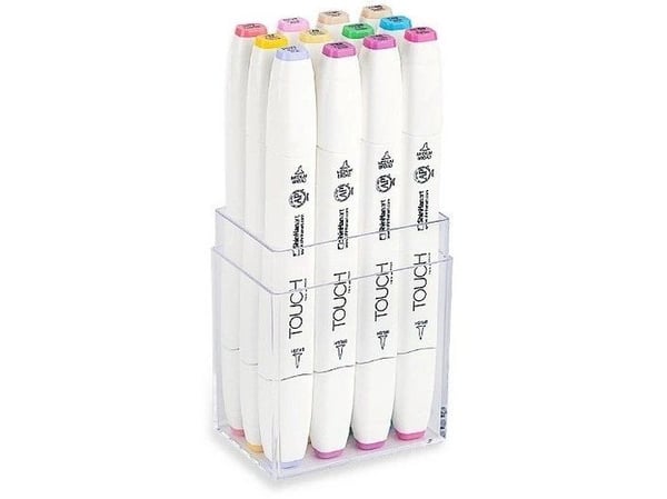 Touch brush-marker 12 st pastellfärger pensel + medium kantspets