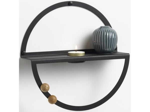 Cirkelhylde med fyrfadsstage i sort metal Ø25 cm (6 x Ø25 cm) sort