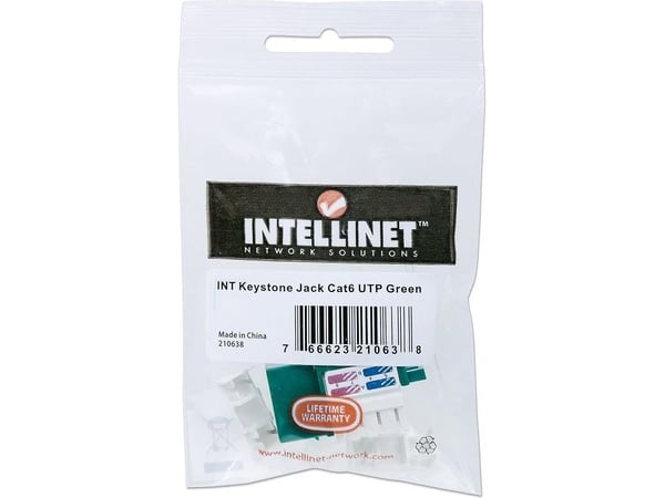Intellinet 210638, Tasainen, Vihreä, RJ-45, Naaras, 22/26, Cat6
