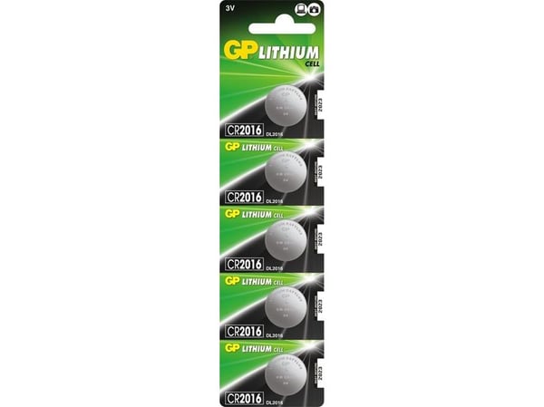GP Batteries Lithium Cell CR2016, Kertakäyttöinen akku, CR2016, Litium, 3 V, 5 kpl, Ruostumaton teräs