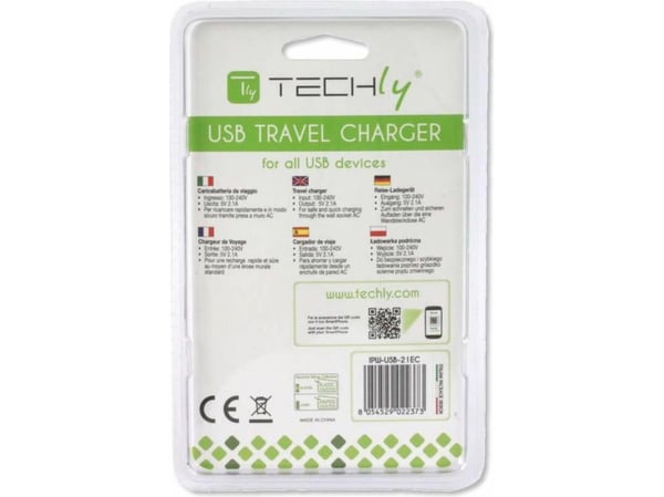 TECHly Travel Adapter - Virtasovitin - 2,1 A (USB) - valkoinen