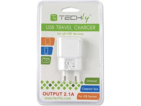 TECHly Travel Adapter - Virtasovitin - 2,1 A (USB) - valkoinen