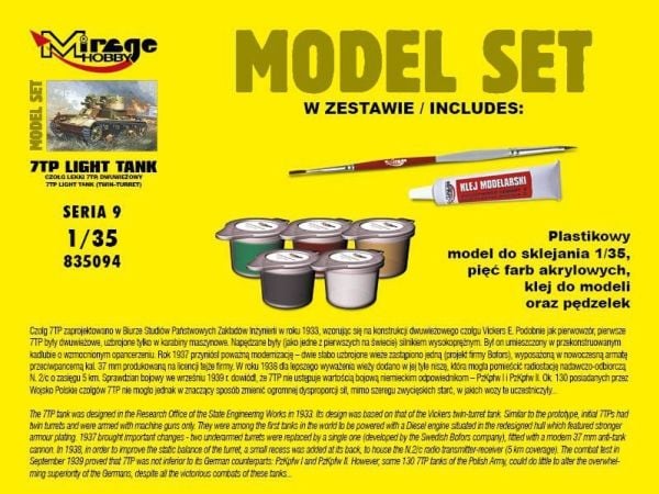 Mirage Hobby 835094 modellsett 7TP lett tank tvillingtårn