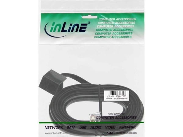 InLine 18835, 5 m, RJ12, RJ12, Musta, Hanstik, Hunstik, Hunstik