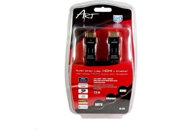 ART AL-05 - HDMI-kabel med Ethernet - HDMI hann til HDMI hann - 1.5 m - 180°-dreiekontakt, flat