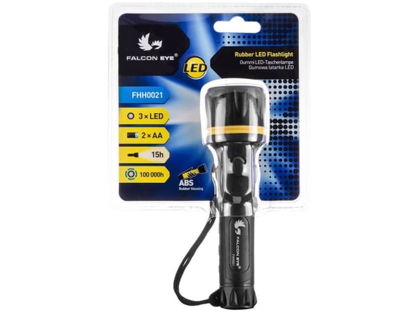Falcon Eye lommelykt gummibelagt, batteridrevet, håndholdt LED (FHH0021)