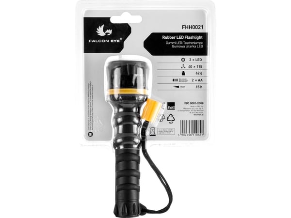 Falcon Eye lommelykt gummibelagt, batteridrevet, håndholdt LED (FHH0021)