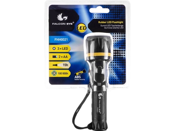 Falcon Eye lommelykt gummibelagt, batteridrevet, håndholdt LED (FHH0021)