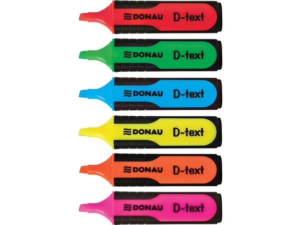 Sett med 6 donau D-text fluorescerende markerpenner 1–5 mm