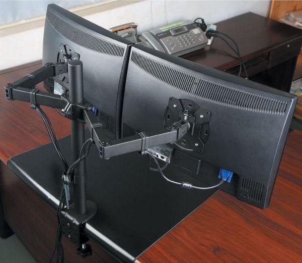 ART L-02N - Monteringssett - justerbar arm - for 2 LCD-skjermer - metall - svart pulverjakke - skjermstørrelse: 13"-27" - skrivebordsmonterbar