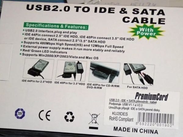 PremiumCord USB 2.0 - IDE + SATA-adapter med kabel og ekstra strøm - 296010320999