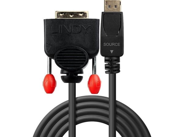 Lindy 41490, 1 m, DVI-D, DisplayPort, Gull, 2,7 Gbit/s, Sort