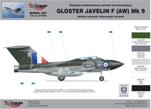 Mirage Gloster Javelin F Mk9 Model Kit - Fly