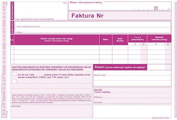Michalczyk & Prokop faktura virksomhet unntatt for moms A5 198-3E |