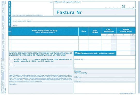 Michalczyk & Prokop faktura virksomhet unntatt for moms A5 198-3E |