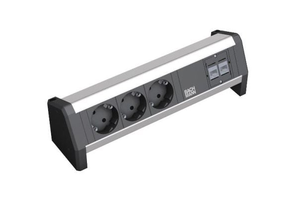 Bachmann Desk 1, Alumiini, Musta, 3 AC-pistorasia(a), 230 V, 16 A, 1 kpl