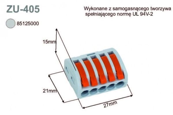 Simet Universal yksi- ja monisäikeisille johdoille, 5-kiskoinen 2.5mm2 24A harmaa (ZU-405) (85125000)