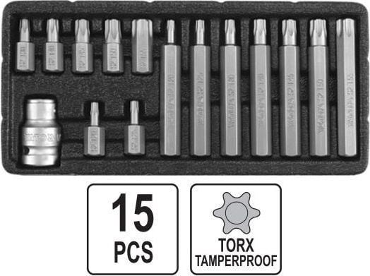 YATO TORX-TULPAT 15 ELEMENTTIÄ REIÄLLÄ 0417