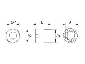 YATO iskuhylsy 3/4" 36mm 1086