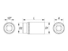 Yato YT-1235, Yksittäinen kohde, Hylsyavain, Kromivanadiiniteräs, 1/2", Kromi, 76 mm