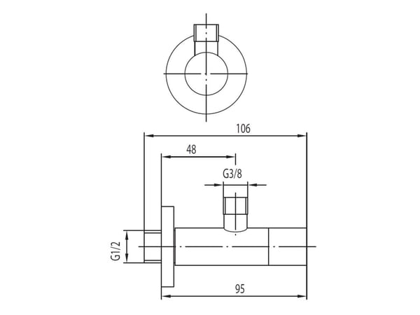 KFA vinkelventil med holder sylinder 1/2" x 3/8" (244-040-00)