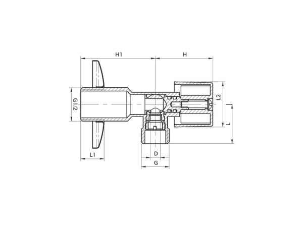 KFA vinkelventil med butterfly 1/2"x3/4" (707-020-20)