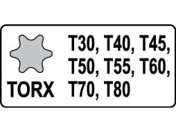 Yato YT-1065, 8 stykker, Torx, T30, T40, 25,4 / 2 mm (1 / 2"), Boks