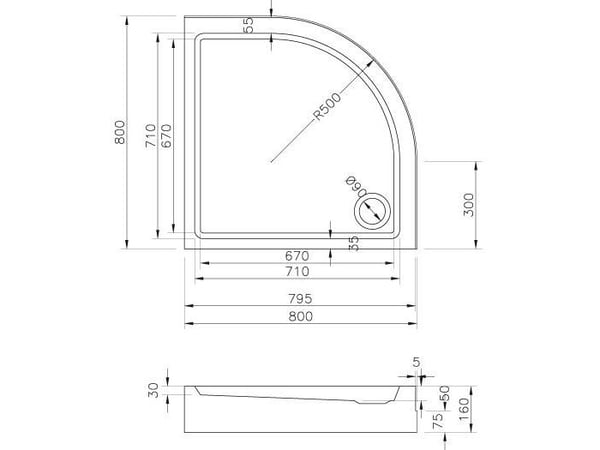 Ravak Ronda Basic puoliympyrän muotoinen kulmasuihkuallas 80 cm x 80 cm (GPX2240131)