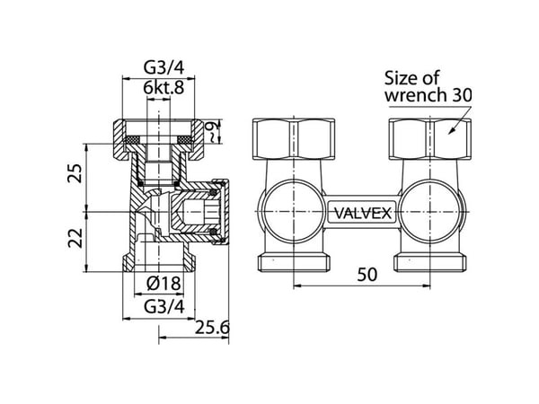 Valvex radiator kobling rett 1/2x3/4" 1480030