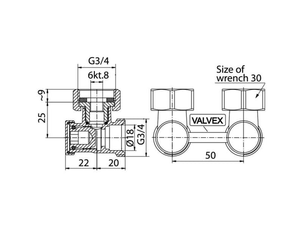 Valvex Vinkel radiatorventil 1/2x3/4" 1480070