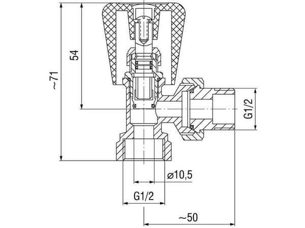 Ferro-kulmalämmitysventtiili 1/2 "ZG5Y
