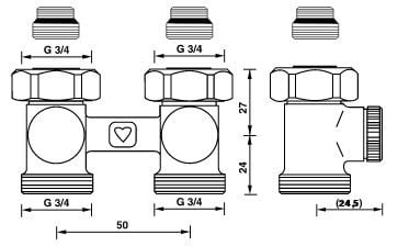 Herz tilkoblingssett for radiator, rett 3/4x1/2" med to nipler – 1376602