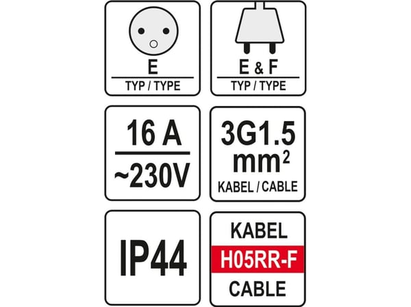 YATO 20m 3 x 1.5mm2 IP44 REEL CROSSOVER 81052