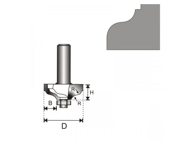 Dedra fres for tre med wolframkarbidplater - dobbelt avrunding med lager 8 mm - 07F151B