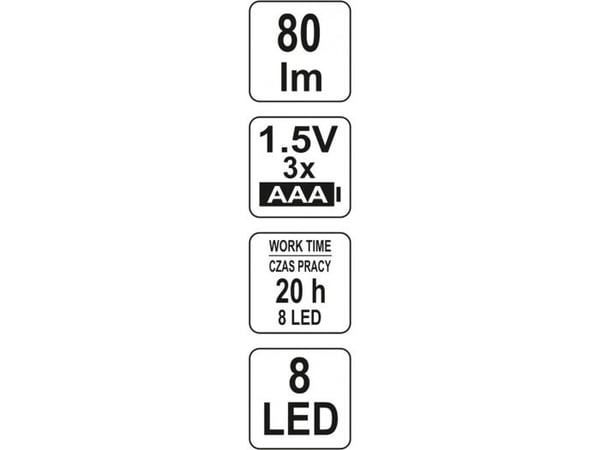 Yato YT-08514, LED, 8 ampuller, IP20, Oransje, Håndholdt arbeidslys