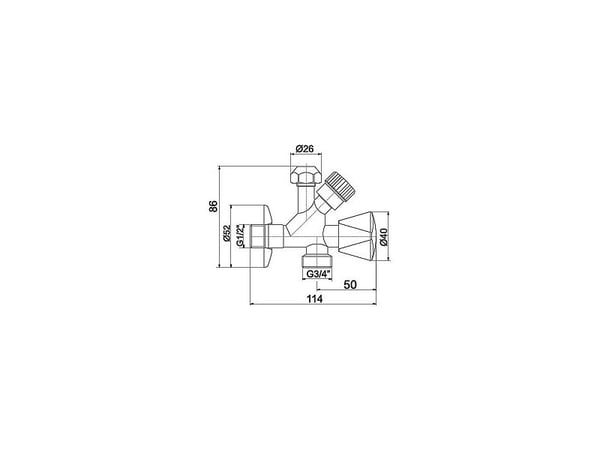 Ferro vinkelventil Kombi kombinert 1/2"x3/8"x3/4" (CF5104)