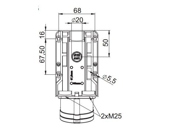 KOMBI pistorasia 0-1 M25 erottimella 32A 5P 400V punainen IP44 925-6w
