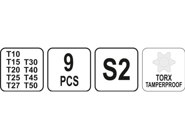 Yato YT-05615, L-torx nøkkelsett, T10, T15, T20, T25, T27, T30, T40, T45, T50, Grå, Sølv, Stål, Polypropylen (PP), Termoplastisk gummi (TPR), 20 cm