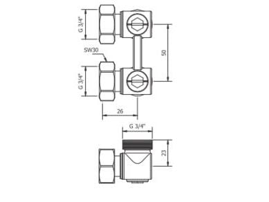 Basic Kulmaliitäntäventtiili 3/4 "x3/4" kartioilla (C093100402)