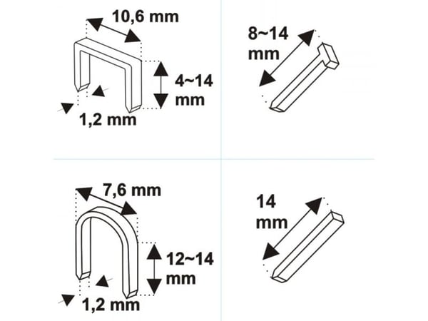 Dedra 11Z003 spiker-/heftepistol til møbeltrekk 4-i-1 6-14 mm regulering av slagkraft