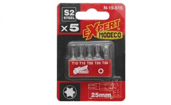 Modeco komplett bitsett Torx 25 mm T10–T30 (5 stk.) (MN-15-515)