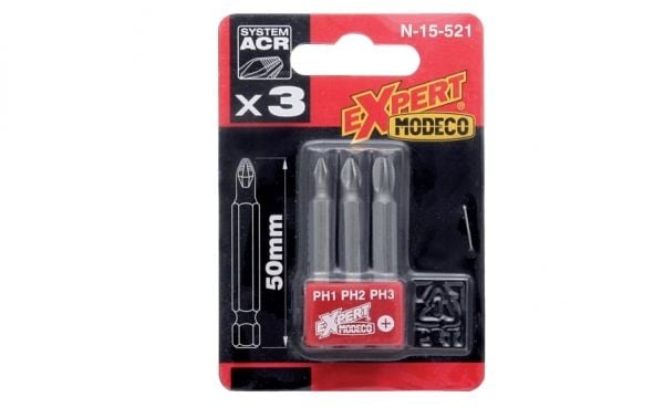 Modeco bitssett 50 mm PH1-PH3 3 stk - MN-15-521