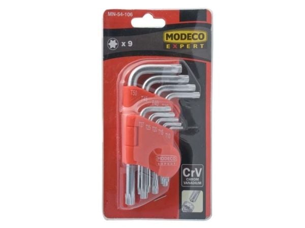 Modeco bits-sett torx typ L T10-T50 9 deler (MN-54-106)